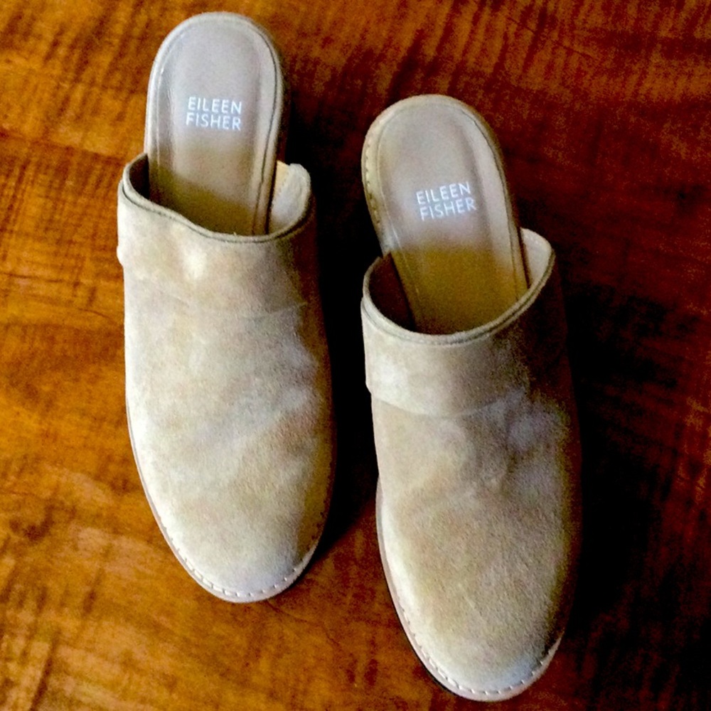 Eileen Fisher NEW Hiya Suede Platform Slip On Mules Tan Size 7.5.